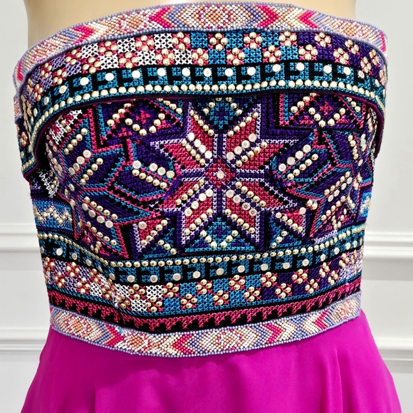 Ellie Wilde By Mon Cheri Navaho Beaded Pink Strapless Dress With Matching Choker - Picture 5 of 6